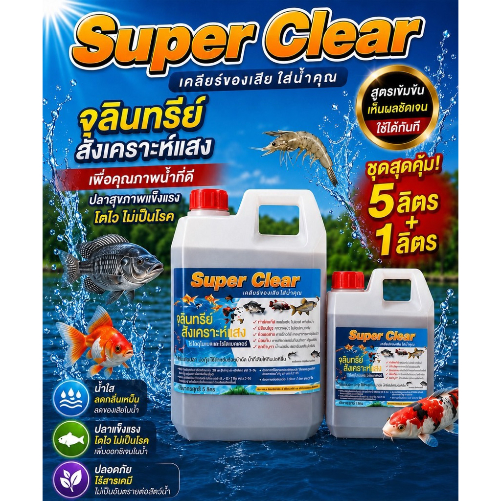 จุลินทรีย์น้ำใส5ลิตร+1ลิตร สำหรับ บ่อปลา บ่อกุ้ง เคลียร์ของเสียให้น้ำคุณ #กำจัเแก๊สแอมโมเนีย#ลดกลิ่นเหม็น