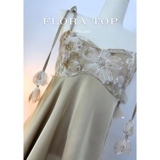 Flora Top (ราคา 390-) เสื้อสายเดี่ยวผ้าซาตินแต่งดอกไม้ handmade งานปักเลื่อม รอบอก30-42" ดีไซน์หรูหรา สำหรับผู้หญิง