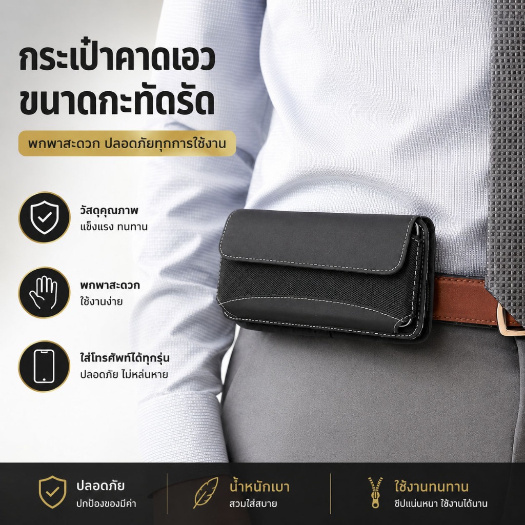 📱 EMPOLIO ซอง กระเป๋าคาดเอว ใส่มือถือ ตะเข็บรอบ สำหรับ Samsung 5.5 - 7.2 นิ้ว