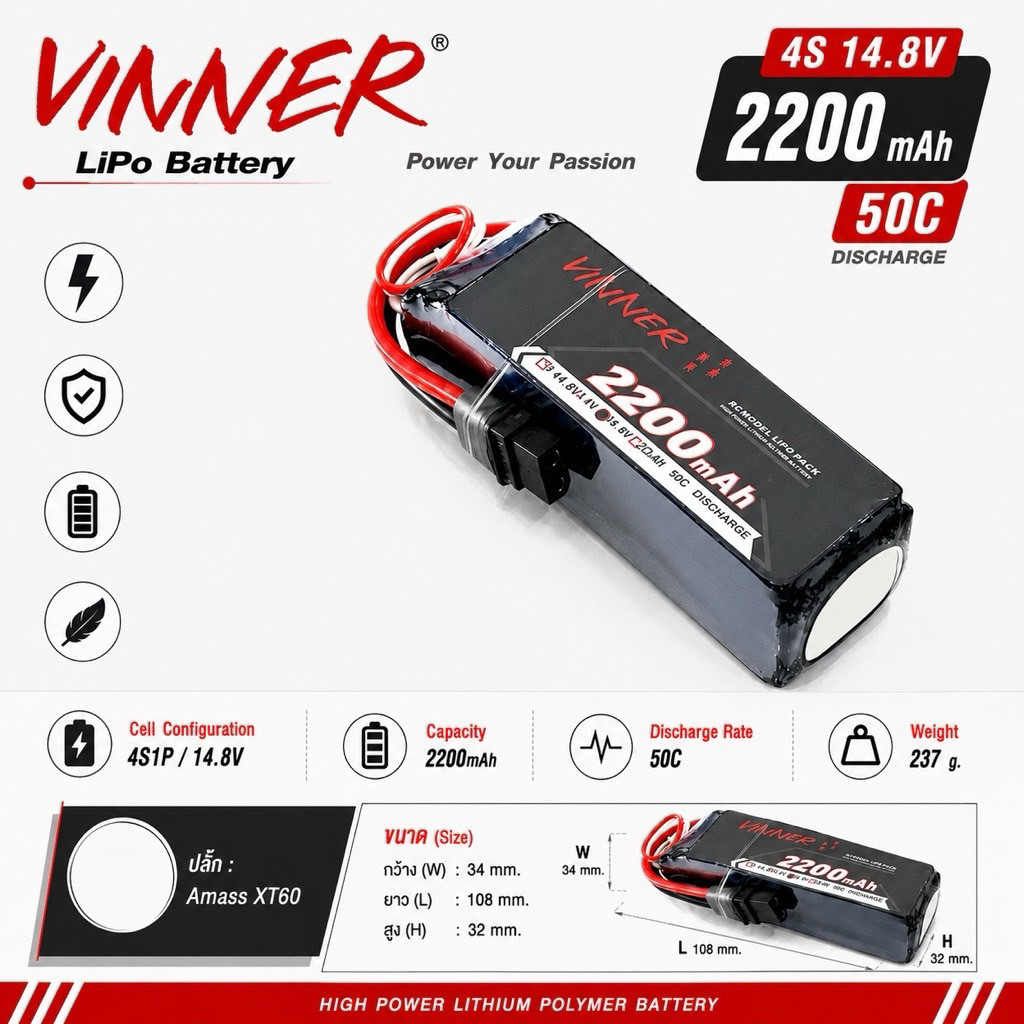 VINNER Lipo 4s 14.8V 2200mAh 50c