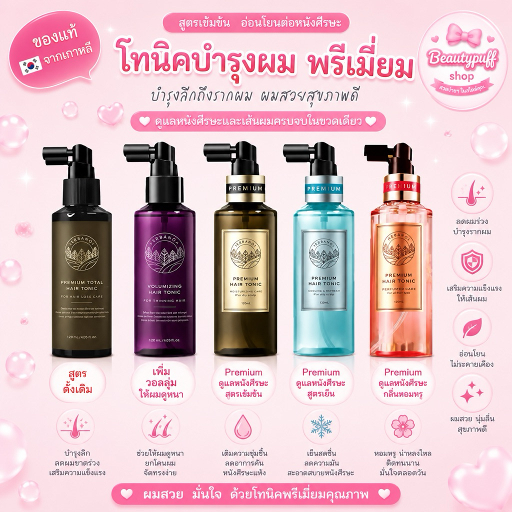 สั่งในไลฟ์ลด50% (แพคเกจใหม่ล่าสุด) Terapic Premium total hair tonic 160ml//Terapic volumize สเปรย์ลดผมร่วงจากเกาหลี