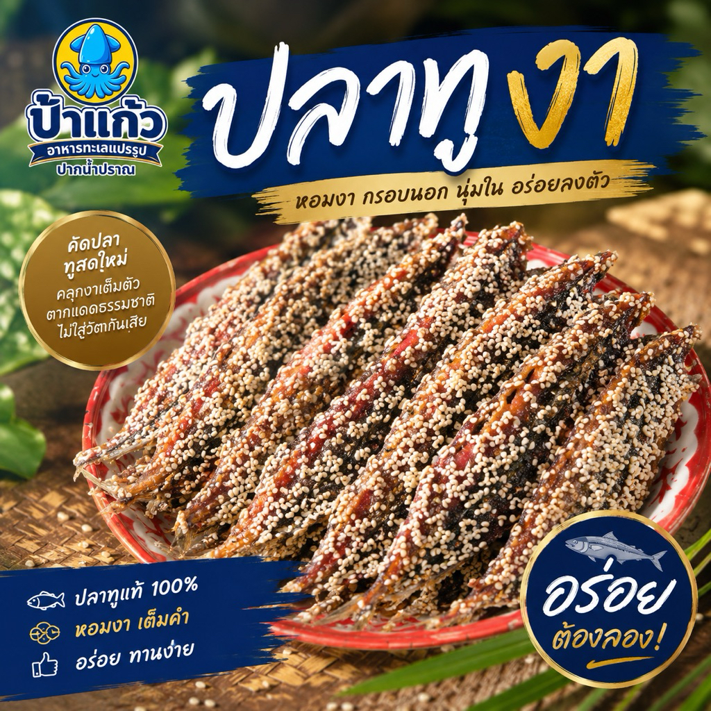 ปลาทูหวานโรยงา หวานเค็มเล็กน้อย หอมงา อร่อยลงตัว ตากแดดธรรมชาติ