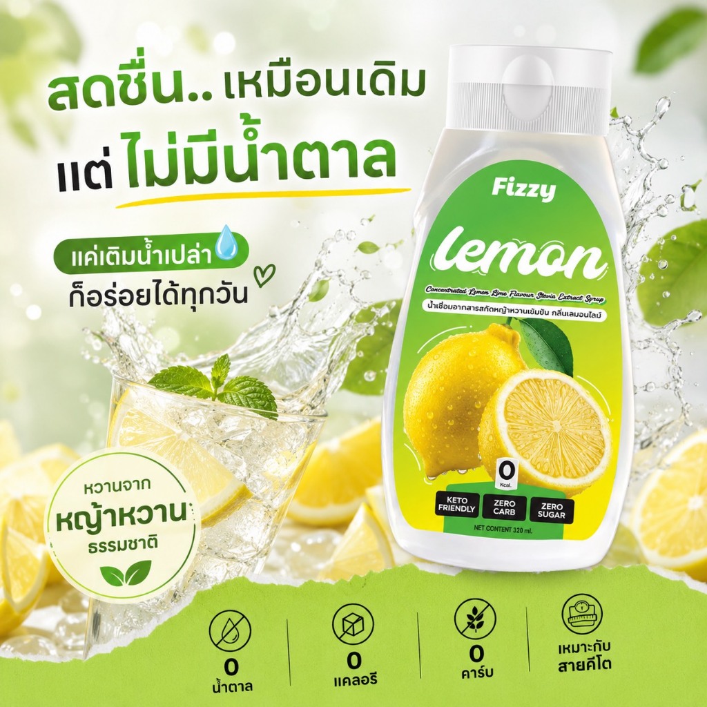 ฟรีซซี่ ไซรัปคีโต เลมอนไลม์ เปรี้ยวหวานไม่มีน้ำตาล 320ml