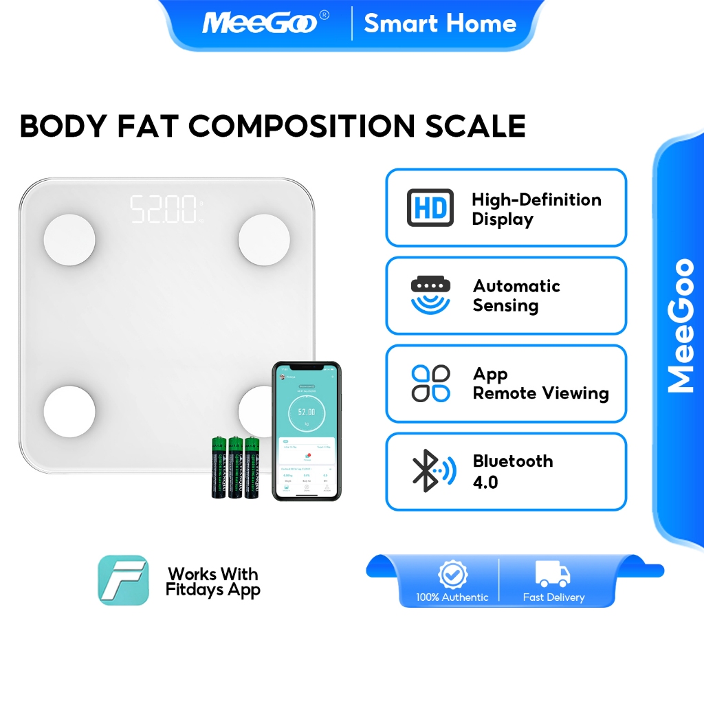 MeeGoo เครื่องชั่งน้ำหนักอัจฉริยะ Body fat scale คำนวณ BMI วัดค่าสุขภาพ14ค่า เชื่อมAPP