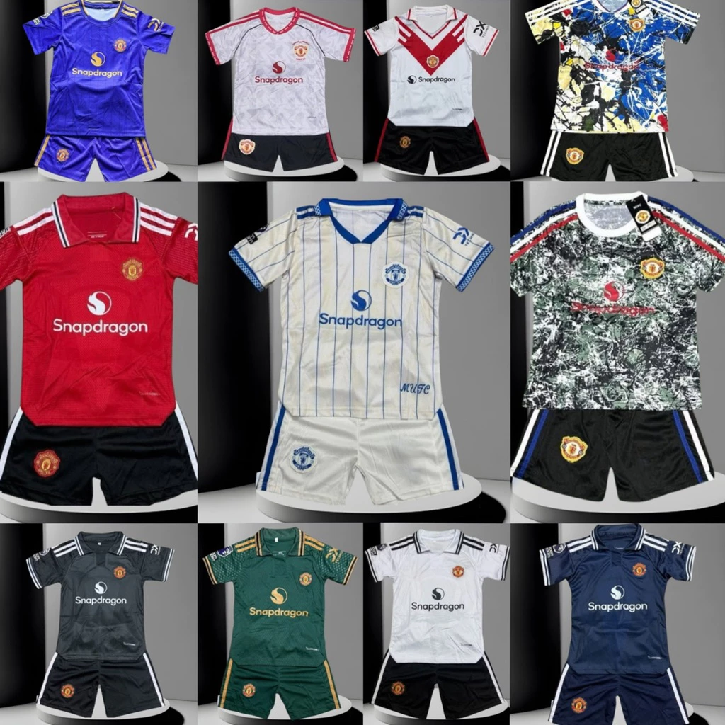 ชุดฟุตบอลเด็กแมนยูชุดกีฬา 1 ชุดเสื้อพร้อมกางเกงพร้อมส่งเด็กผู้ชายเด็กผู้หญิง