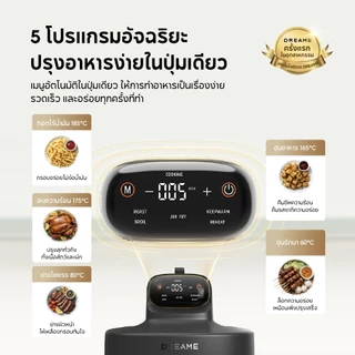 Dreame PT60 Air Fryer หม้อทอดไร้น้ำมันแก้ว 4.5L ลมร้อน 3D ไม่ต้องพลิก ตั้งเวลาและคุมอุณหภูมิได้ 5 โหมดทำอาหาร ไร้สารเคมี