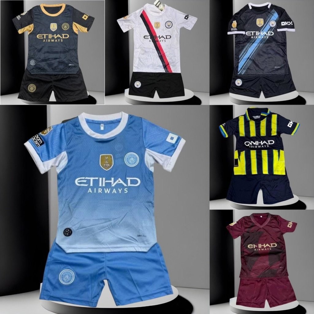 ชุดฟุตบอลเด็กแมนซิตี้ ชุดกีฬา 1 ชุดเสื้อพร้อมกางเกงพร้อมส่งเด็กผู้ชายเด็กผู้หญิง