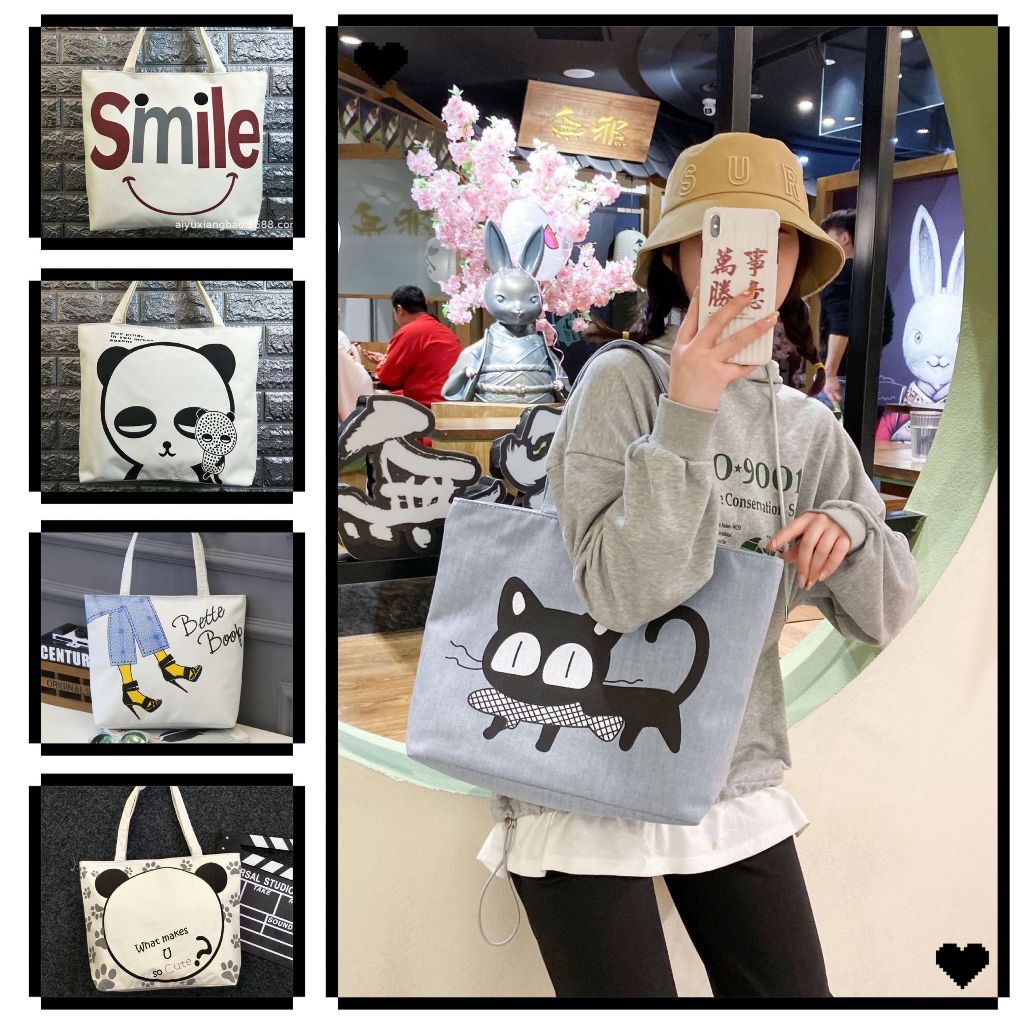กระเป๋าผ้า TOTE สไตล์ญี่ปุ่นกระเป๋าผ้านิ่ม.เนื้อผ้าดี.ใส่ของได้เยอะมีซิปด้วย.bao809