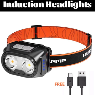 ไฟฉายคาดหัว LED กันน้ำ ชาร์จใหม่ได้ ไฟฉายคาดหัว ควบคุมโบกมือ ระยะไกล แสงสีขาว/สีแดง/สีเหลือง