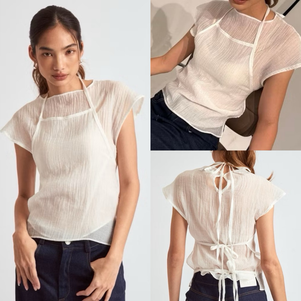 Dear Demi (size L ใหม่ตัดป้าย ยังไม่ได้ใส่ไปไหน) : Cleo Top เสื้อซีทรูผ้าโปร่งซ้อนเลเยอร์