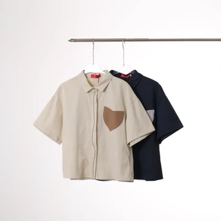 Lawyer Store| [9271005] เสื้อคอปก แขนสั้น กระดุมซ่อน กระเป๋าหัวใจ เสื้อผู้หญิง เสื้อแขนสั้น แต่งปักดอกไม้ มี 2 สี
