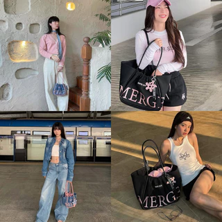 สินค้าลดราคาพิเศษ-สินค้าแท้ที่มีตำหนิ🔥💟Merge A Day Bag Tote Bag Medium Merge Official กระเป๋า Tote กระเป๋าโท้ท # M Black