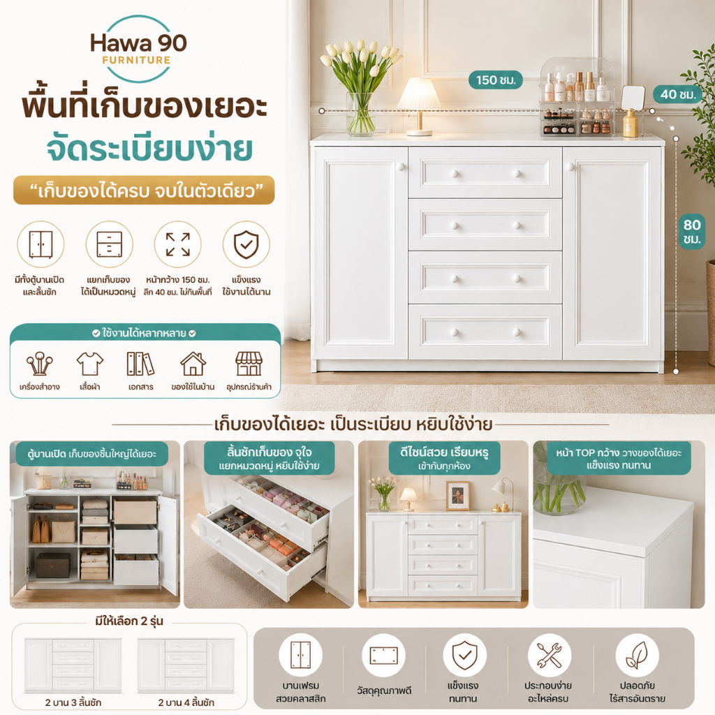 🔥ราคาถูก🔥Hawa 90 Furniture เคาน์เตอร์ Mone​(โมเน่)​ 40*150*80😊 🛒