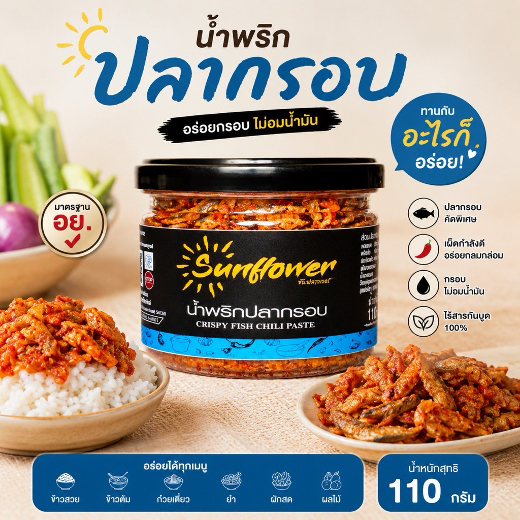 น้ำพริกปลากรอบ 110 กรัม Numprik Sunflower