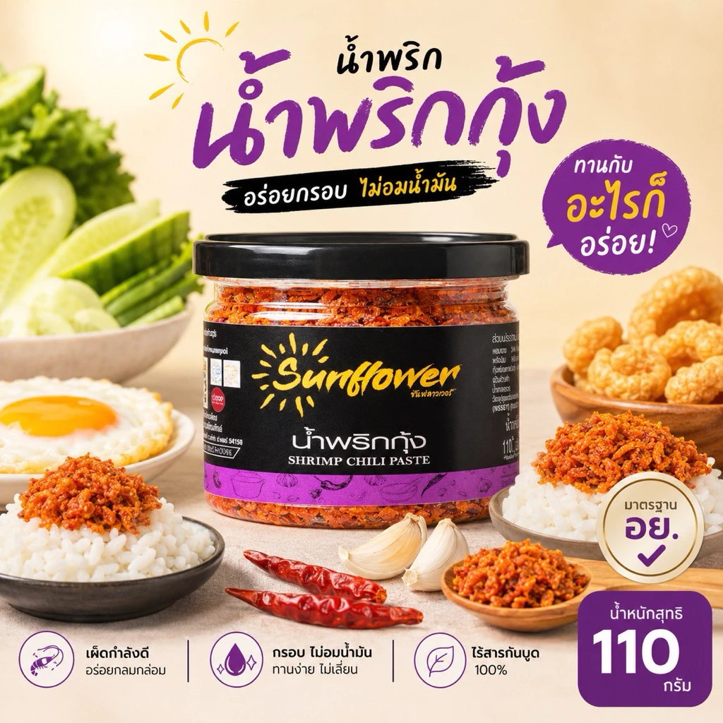 น้ำพริกกุ้ง 110 กรัม Numprik Sunflower