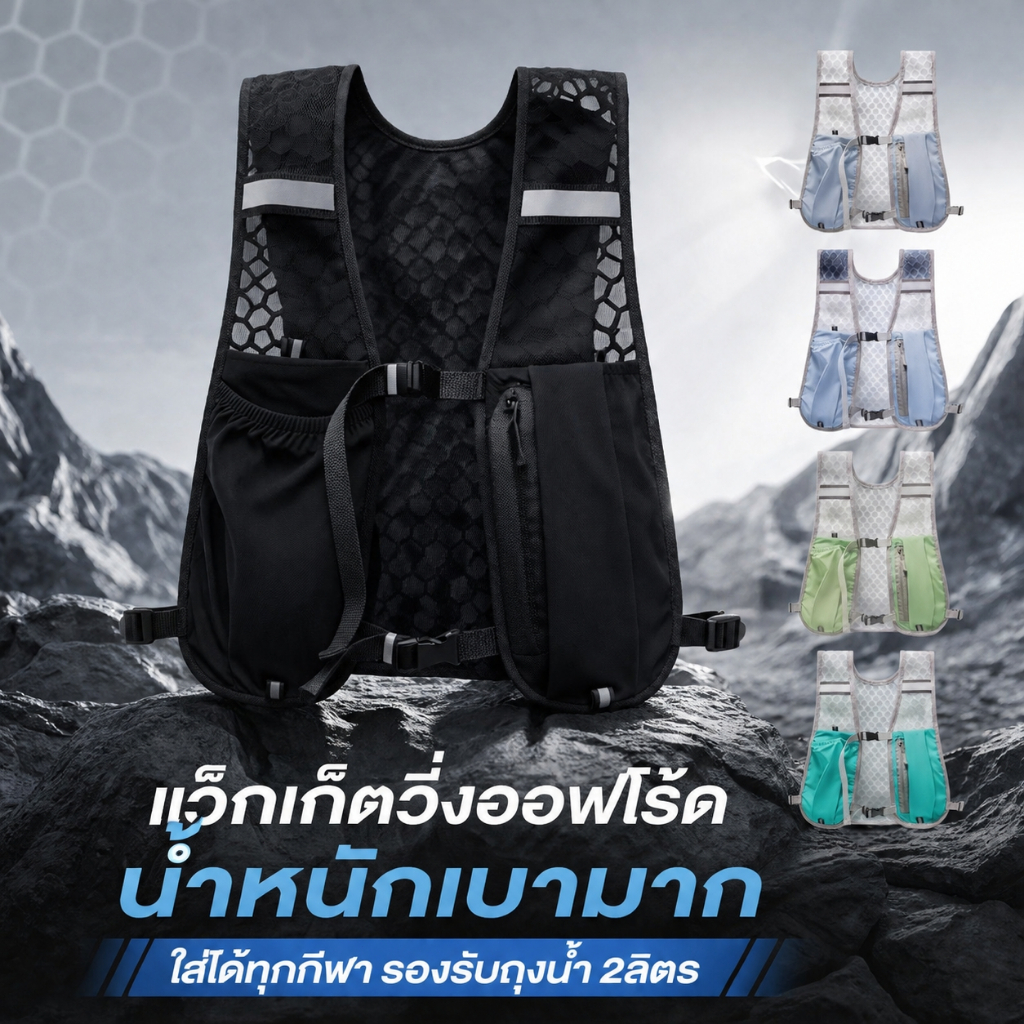 วิ่งเทรล เสื้อกั๊กพกน้ำขี่จักรยาน กันน้ำ น้ำหนักเบา ที่มีแถบสะท้อนแสง ความจุขนาดใหญ่ รองรับถุงน้ำ 2 ลิตร