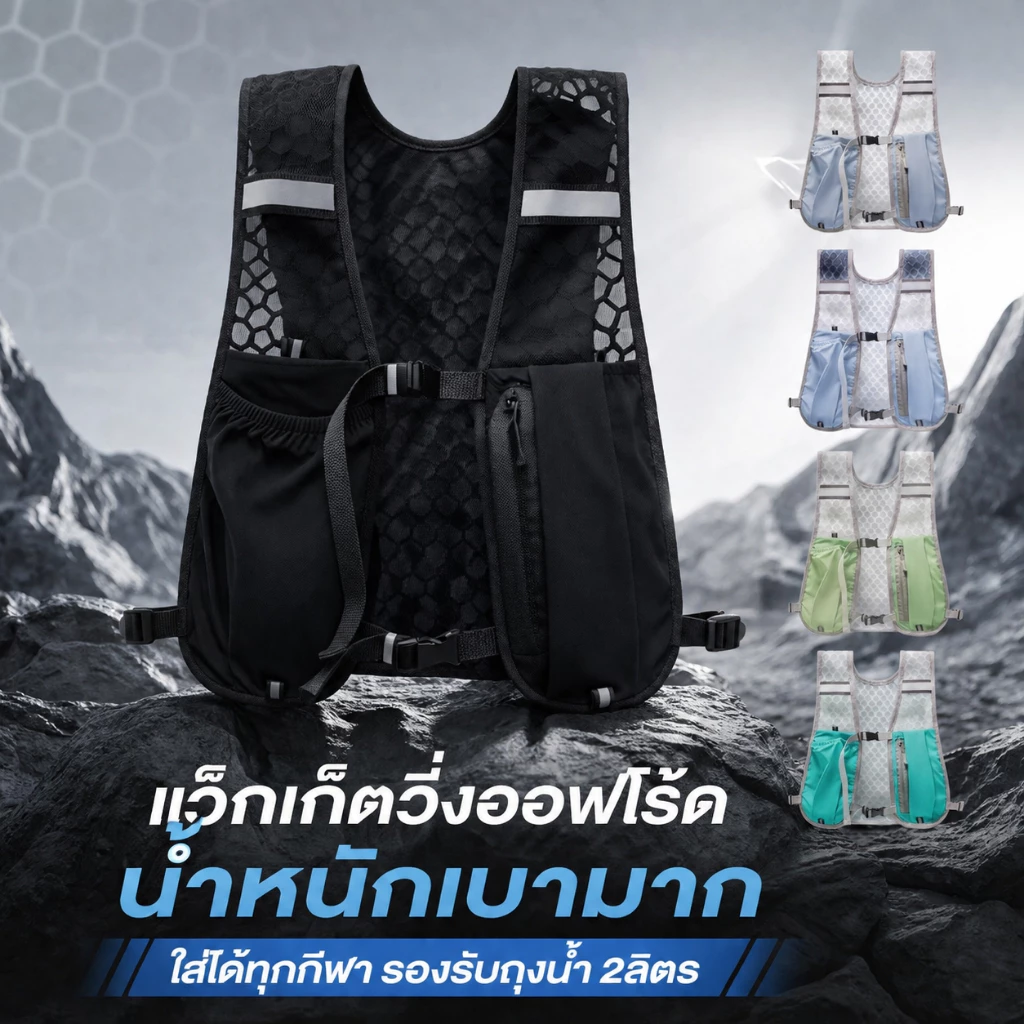 วิ่งเทรล เสื้อกั๊กพกน้ำขี่จักรยาน กันน้ำ น้ำหนักเบา ที่มีแถบสะท้อนแสง ความจุขนาดใหญ่ รองรับถุงน้ำ 2 ลิตร