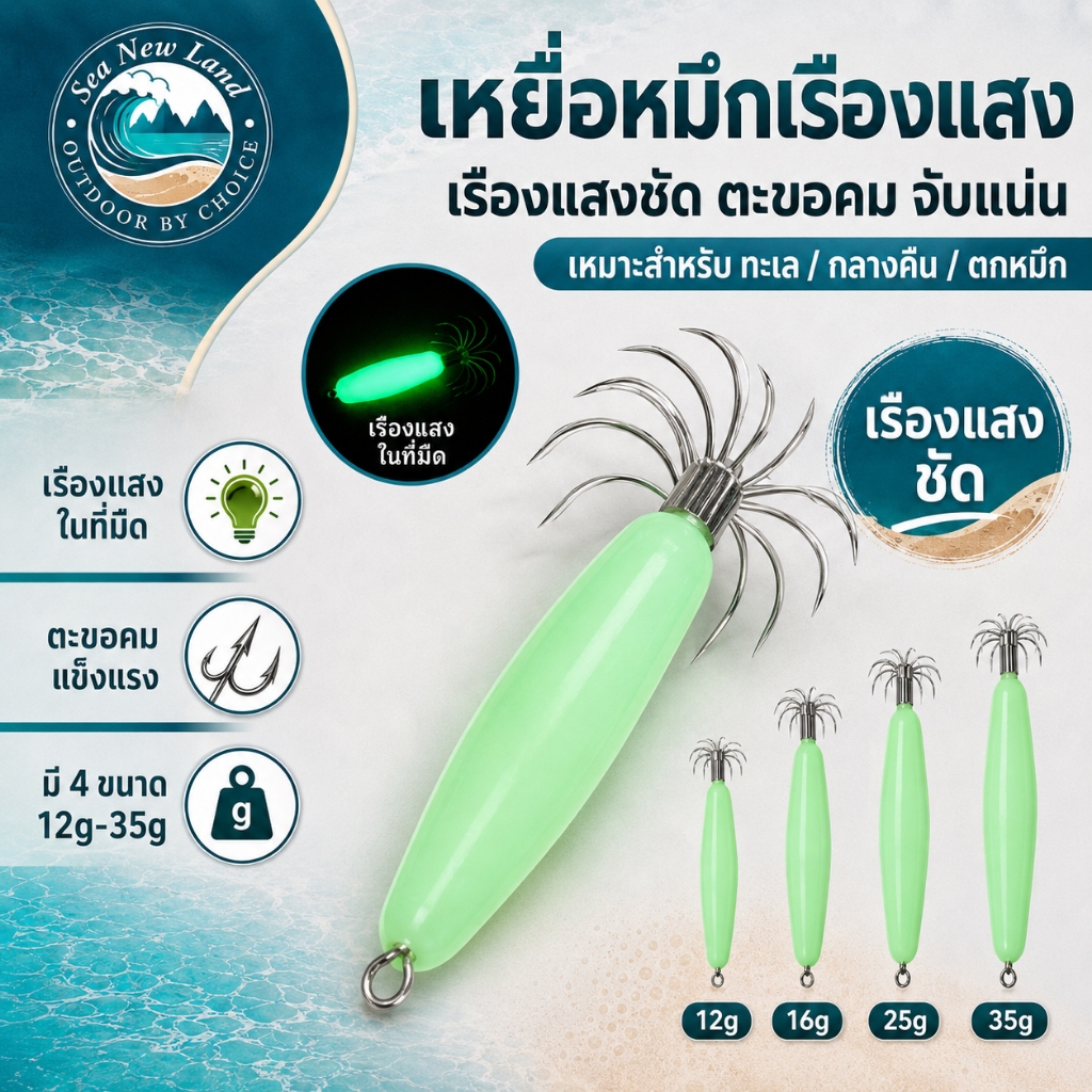 เหยื่อตกปลาหมึกเรืองแสงในที่มืด โยตกหมึก 12 16 25 35 กรัม