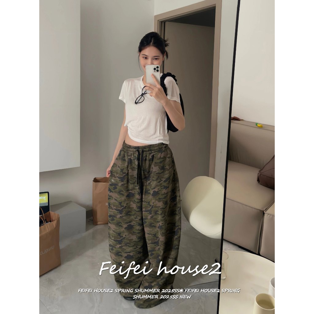 [Feifei-Color-block plaid pants]กางเกงขายาวพรางลำลองสีตัดกันสายรัดเอวสไตล์อเมริกันวินเทจเทรนด์ลำลอง