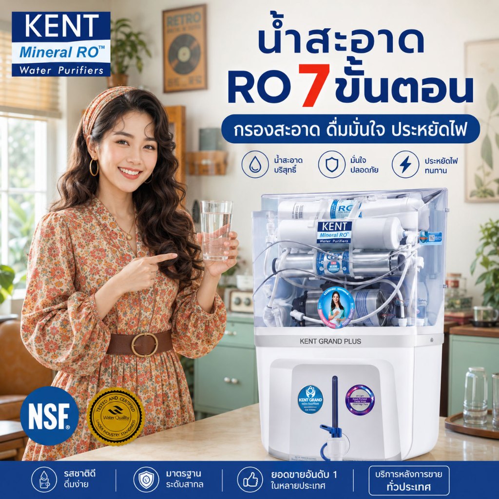 Dr.Green Energy เครื่องกรองน้ำแร่ RO 7 ขั้นตอน KENT GRAND+ (Double RO+UF+UV+TDS Control และมี UV ในถ