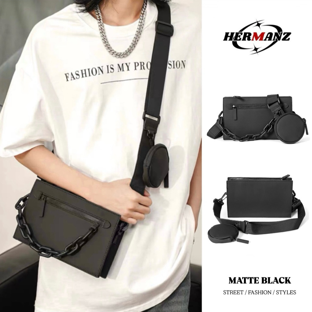[HERMANZ] กระเป๋าสะพายข้าง รุ่น "MATTE BLACK" กระเป๋าสไตล์เกาหลี