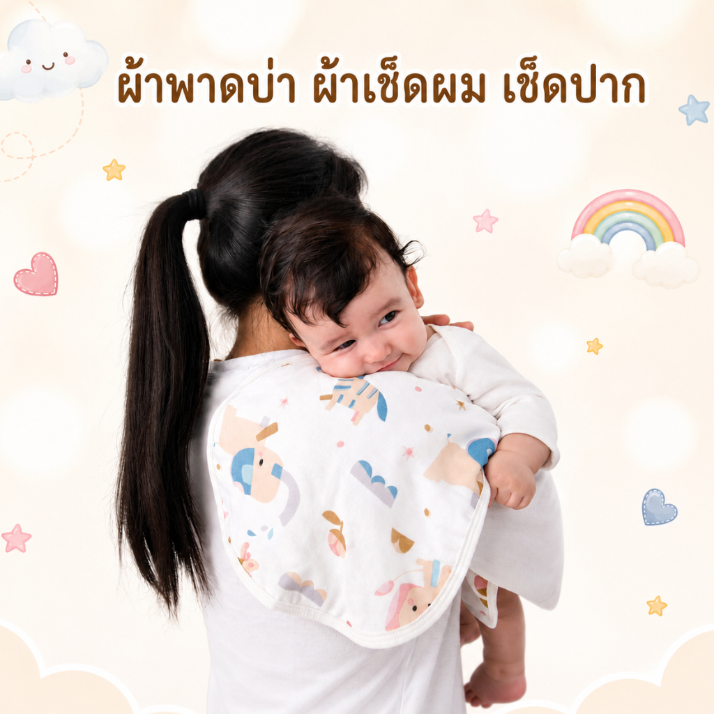 Royal kids ผ้าเช็ดผม,เช็ดปาก ผ้าพาดบ่า ใยไผ่ออแกนิคนุ่มๆขนาดโดยประมาณ 53*25cm.ผ้ากันเปื้อนเด็ก ผ้าอเนกประสงค์
