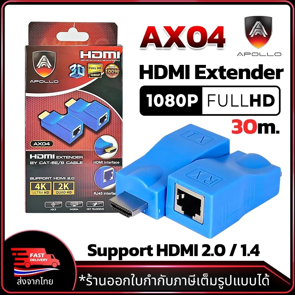 HDMI Extender ตัวแปลงสัญญาณ HDMI to LAN 30M. รองรับ 4K 2K 1080P ใช้คู่กับ สายแลน CAT5E / CAT6