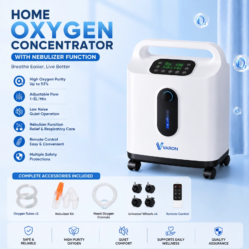 VARON Oxygen Concentrator 1-8 Litres/Minute, ปรับความเข้มข้นได้ 90% ± 3% แบบพกพาพกพา Handle สําหรับใ