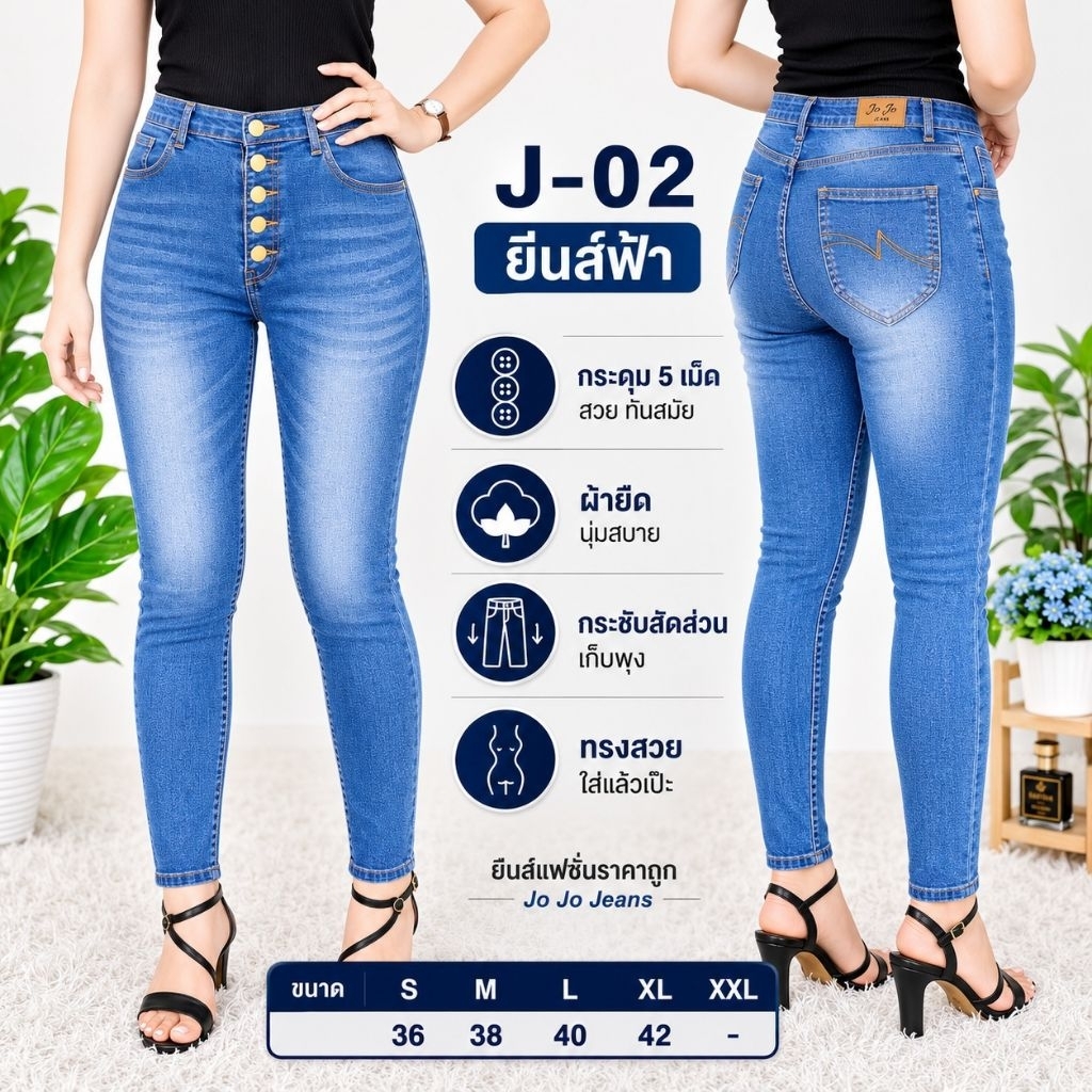 ยีนสีฟ้า มีไซส์ S-42 นิ้ว ยีนส์สาวอวบ ไซส์ใหญ่ ยีนแฟชั่น กางเกงผู้หญิง กางเกงขายาว ผ้ายืด กางเกงเอวสูง  (J-02)