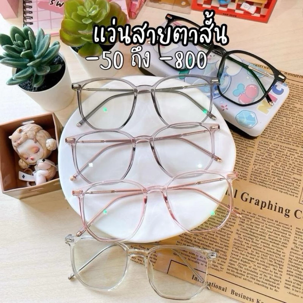 (S33) แว่นสายตาสั้น -450 ถึง -800 ทรงเหลี่ยมหักมุม แป้นในตัว เลนส์มัลติโค๊ต ออกแดดเปลี่ยนสี แถมซองใส่แว่น + ผ้าเช็ดแว่น