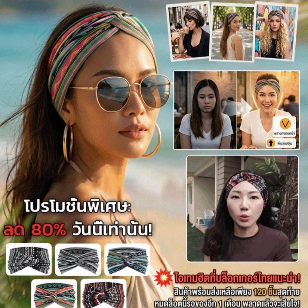 พร้อมส่ง COD ผ้าคาดศีรษะสไตล์โบฮีเมียน ลายพิมพ์เพสซี่ลายทาง ผูกปมกลาง กว้างยืดหยุ่น ใส่ออกกำลังกาย ท่องเที่ยว แฮร์แอคเซส