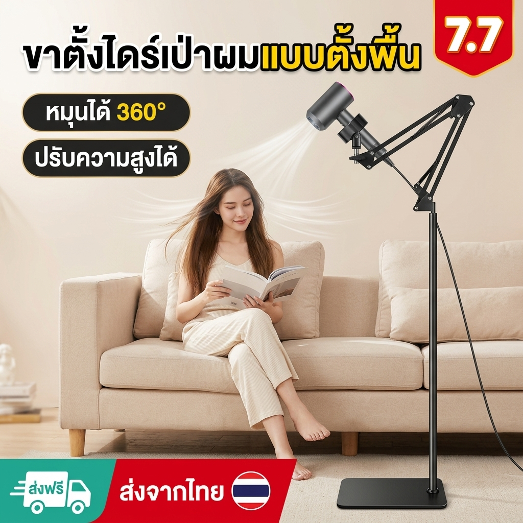 ขาตั้งไดร์เป่าผม ปรับระดับได้ 360 ° หมุนได้ เหมาะสำหรับไดร์เป่าผม99% มั่นคง ที่เก็บไดร์เป่าผม ขาตั้ง