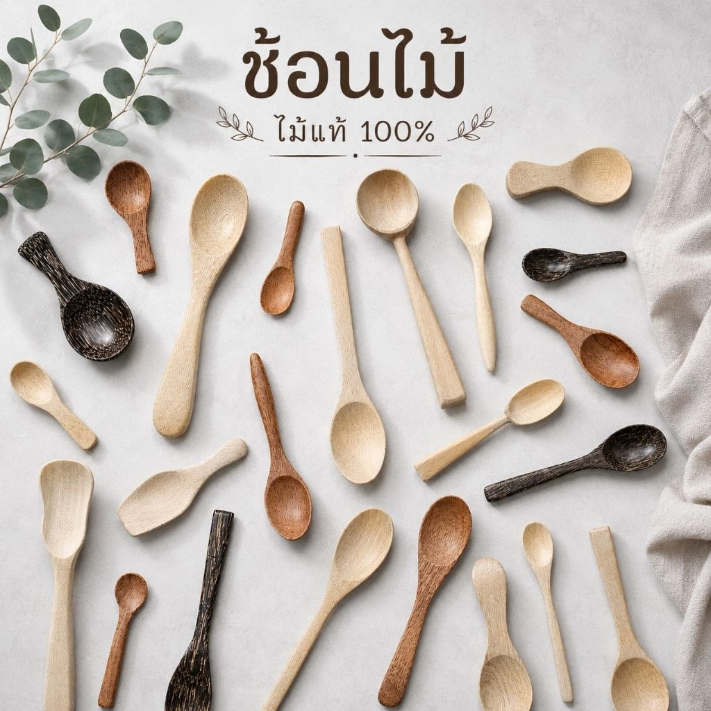 ช้อนไม้ ตักเครื่องปรุง ช้อนกาแฟ ช้อนขนม