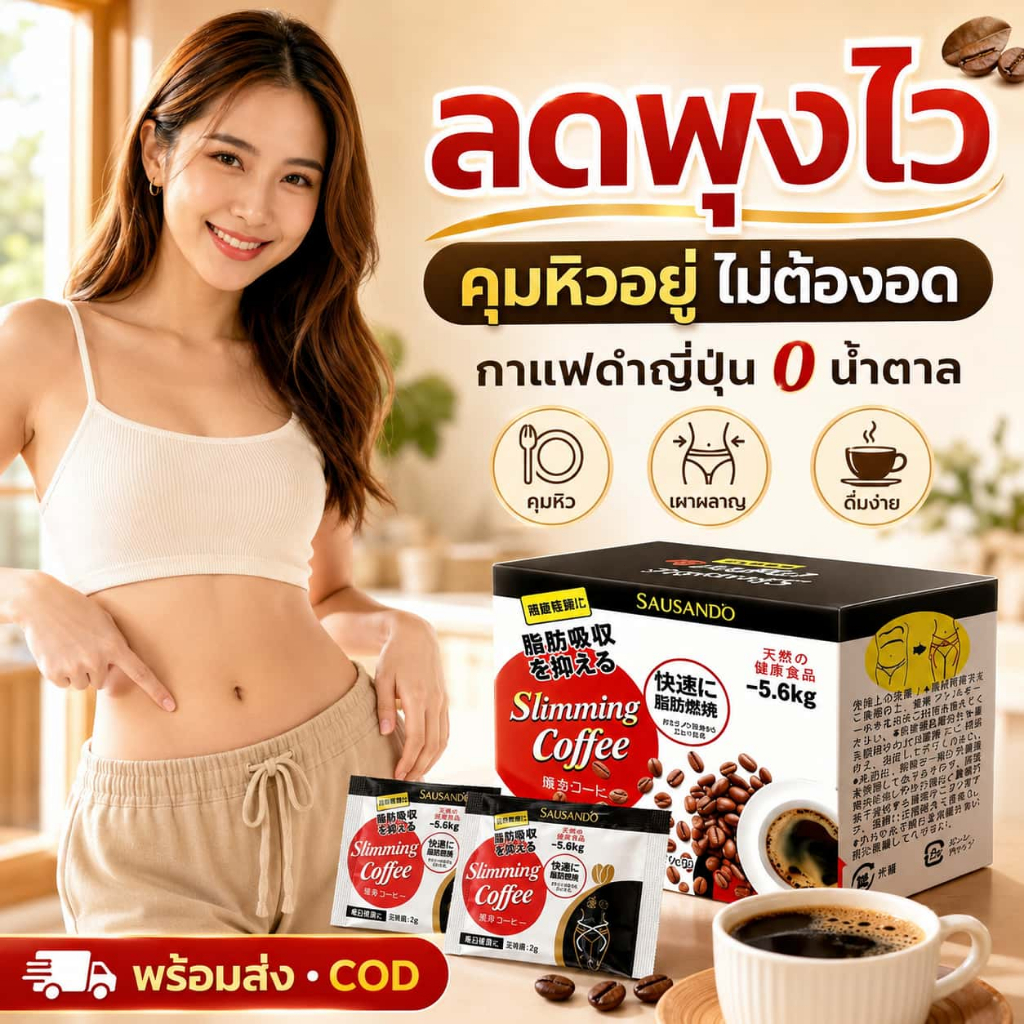 SAUSANDO กาแฟดำญี่ปุ่น ลดน้ำหนัก คุมหิว ลดพุง เผาผลาญไขมัน 0 น้ำตาล