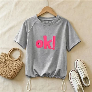 เสื้อครอปสาวอวบ oversize สไตล์ใหม่สำหรับฤดูร้อน มีเชือกผูก เสื้อยืดแขนสั้นทรงหลวมผู้หญิง ช่วยให้ดูผอมเพรียว สวมใส่สบาย