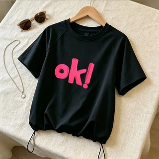 เสื้อครอปสาวอวบ oversize สไตล์ใหม่สำหรับฤดูร้อน มีเชือกผูก เสื้อยืดแขนสั้นทรงหลวมผู้หญิง ช่วยให้ดูผอมเพรียว สวมใส่สบาย
