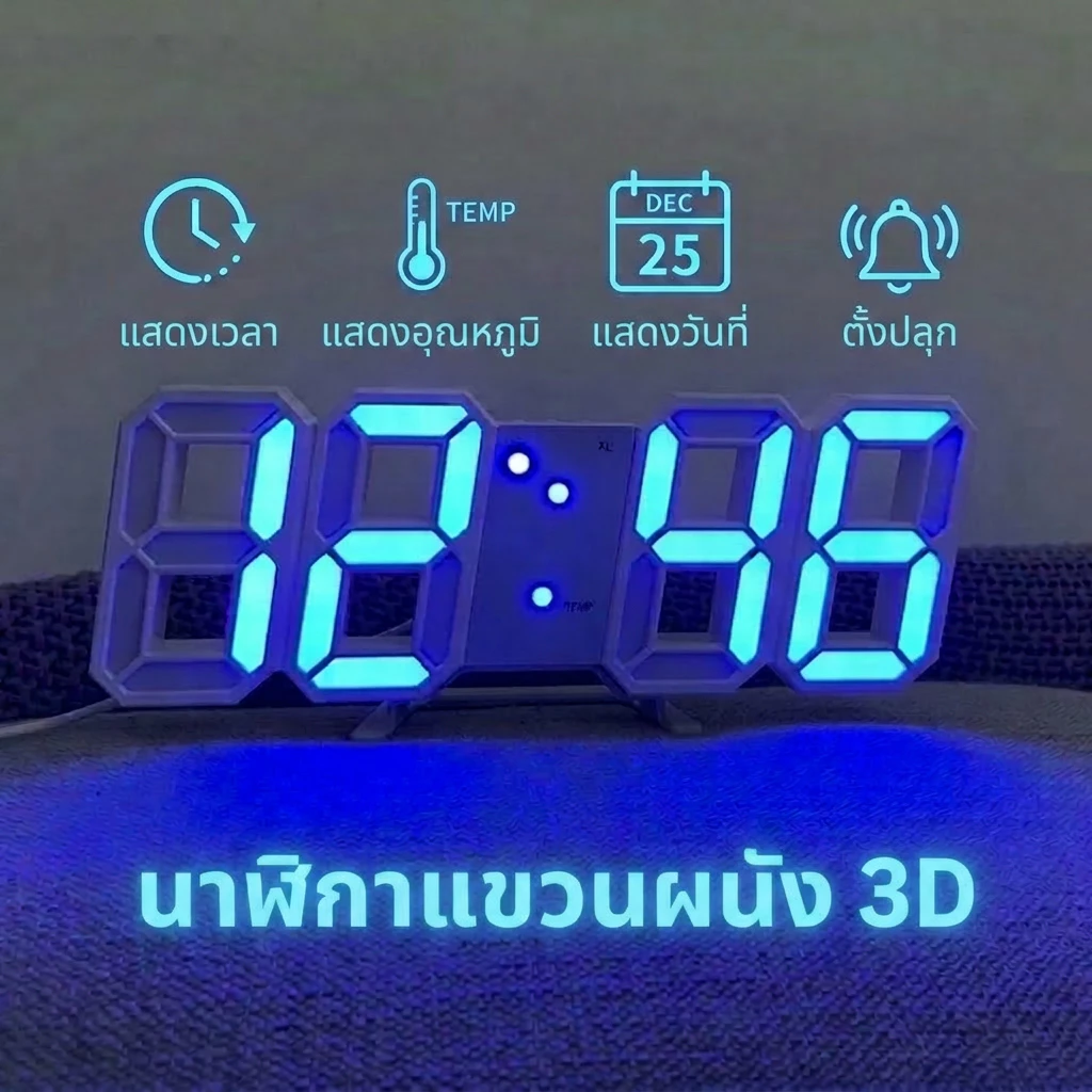 [พร้อมส่ง]นาฬิกา LED 3D มินิมอล บอกเวลา อุณหภูมิ วันที่ ปรับแสงได้ แขวนผนังหรือตั้งโต๊ะ ได้หมด