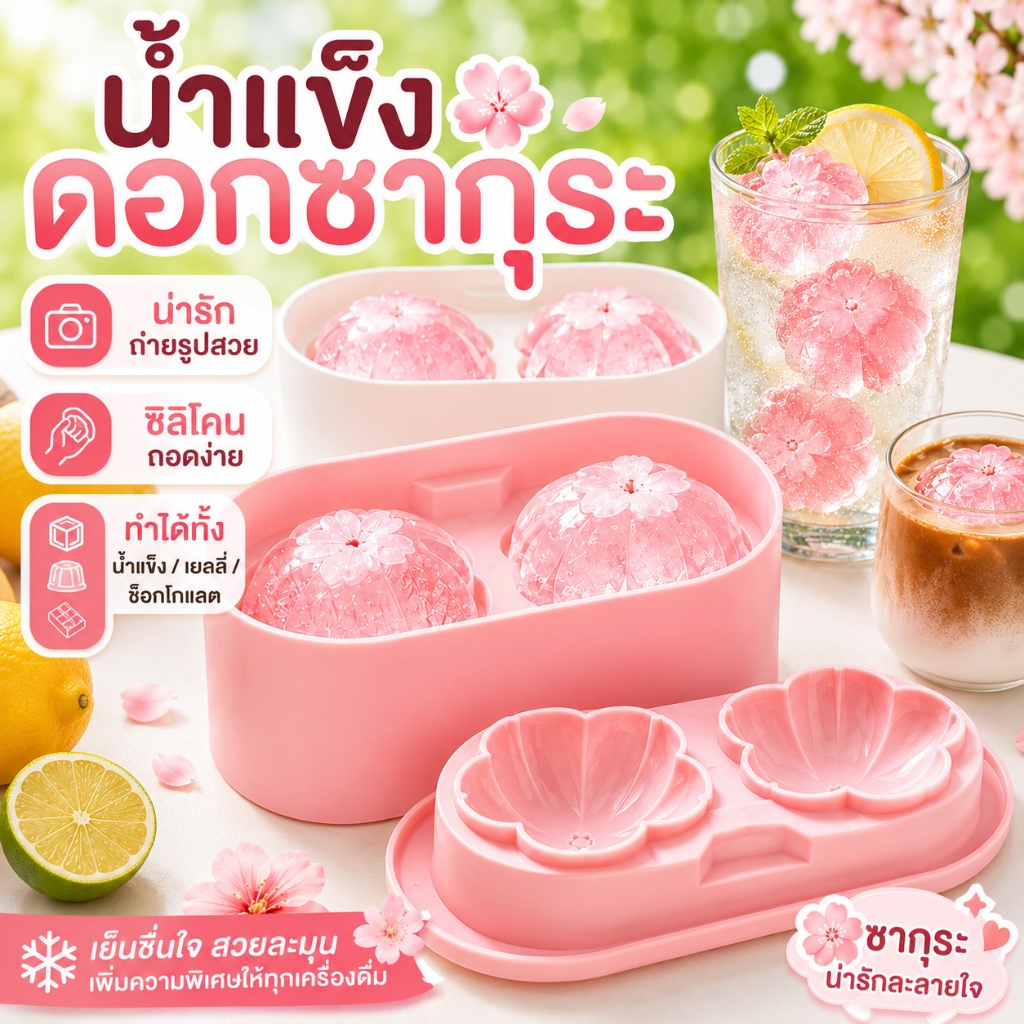 🌸แม่พิมพ์น้ำแข็งซากุระ🌸 ปล่อยง่าย พิมพ์น้ำแข็งน่ารัก เหมาะสำหรับกาแฟ น้ำผลไม้ เครื่องดื่ม ทำเองได้ที่บ้าน