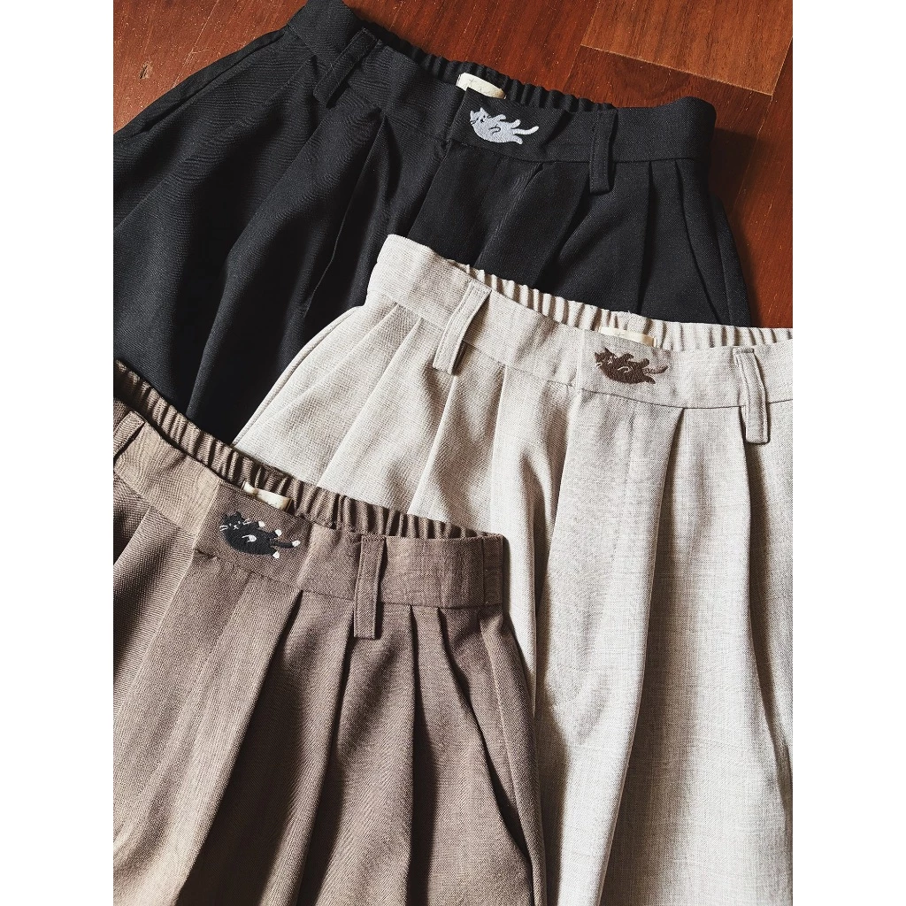 cat soup : belly up cat wide pants / กางเกงขาบานปักลาย ‘belly up cat’