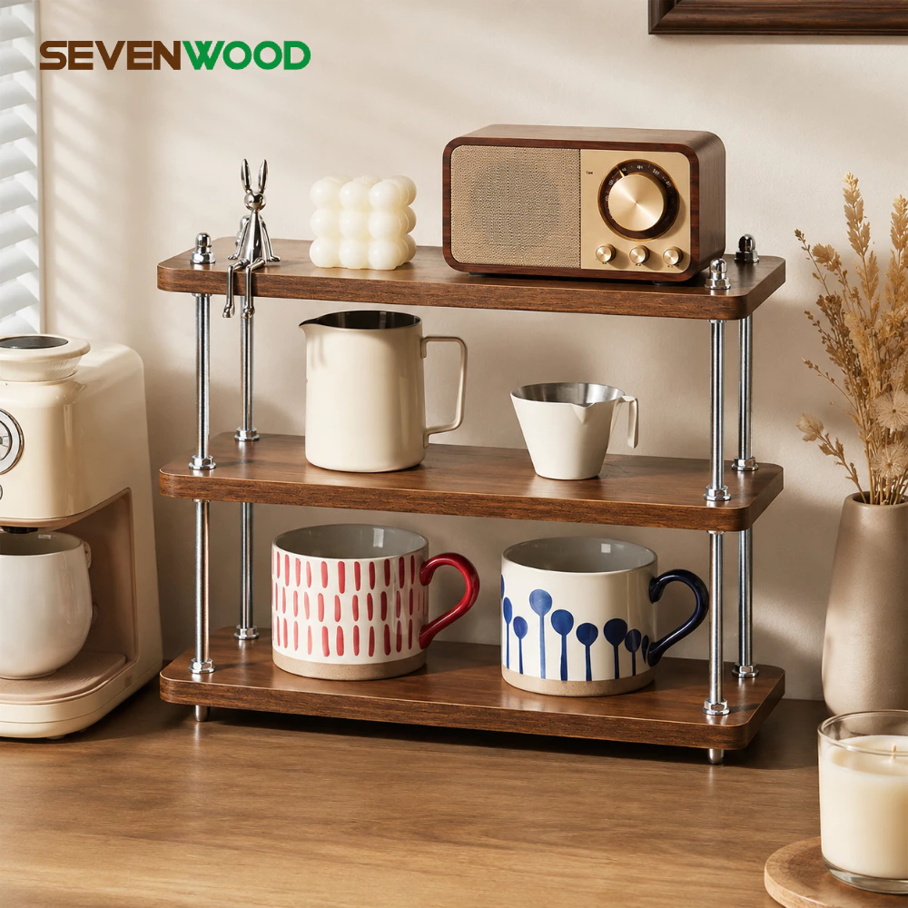SEVENWOOD ชั้นวางแก้วกาแฟ 3 ชั้น ชั้นวางอุปกรณ์กาแฟ ปรับชั้นได้ วางบนเคาน์เตอร์ ครัวคาเฟ่ จัดเก็บเป็นระเบียบ ไม่เกะกะ