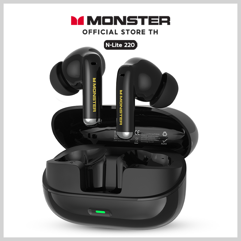 Monster N-Lite 220 หูฟังบลูทูธ6.0 สอดหู กันน้ำIPX5 ตัดเสียงรบกวน เสียงHIFI ควบคุมเพลง รุ่นใหม่2026