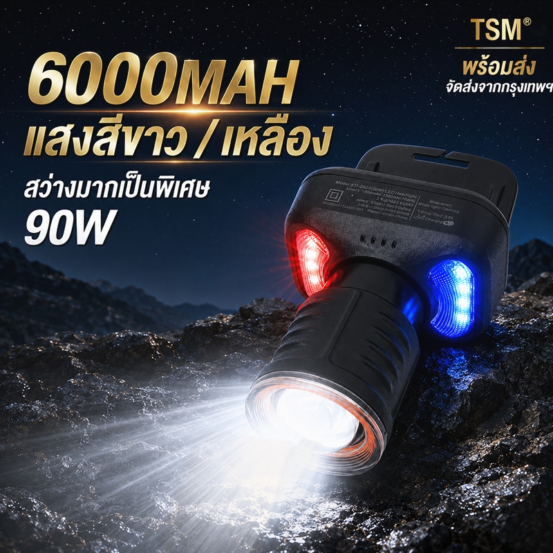 ไฟฉายคาดหัว 6000MAH 30W เลนส์ซูม แสงขาว ไฟฉุกเฉิน ชาร์จไฟบ้าน ไฟส่องกบ กรีดยาง เดินป่า ทำงานกลางคืน