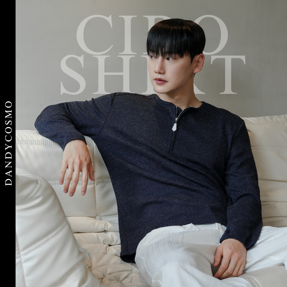 DANDY COSMO |[2สี] เสื้อแขนยาวผู้ชาย Ciro LS Shirt ทรง Loose Fit คอซิปดีไซน์มินิมอล ผ้าถักเมลานจ์พรีเมียมถัก