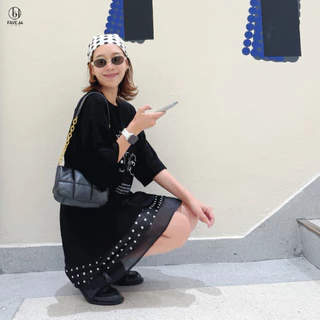 Polka dot Satin Midi Skirt กระโปรงลายจุด