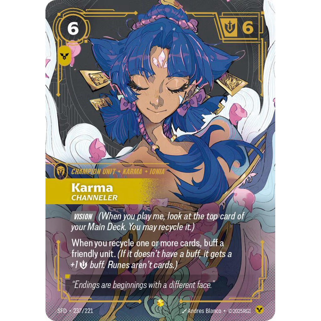 💯 พร้อมส่ง SFD OVN  Karma - Channeler (Overnumbered) - Spiritforged Riftbound Official TCG Riot TRAD