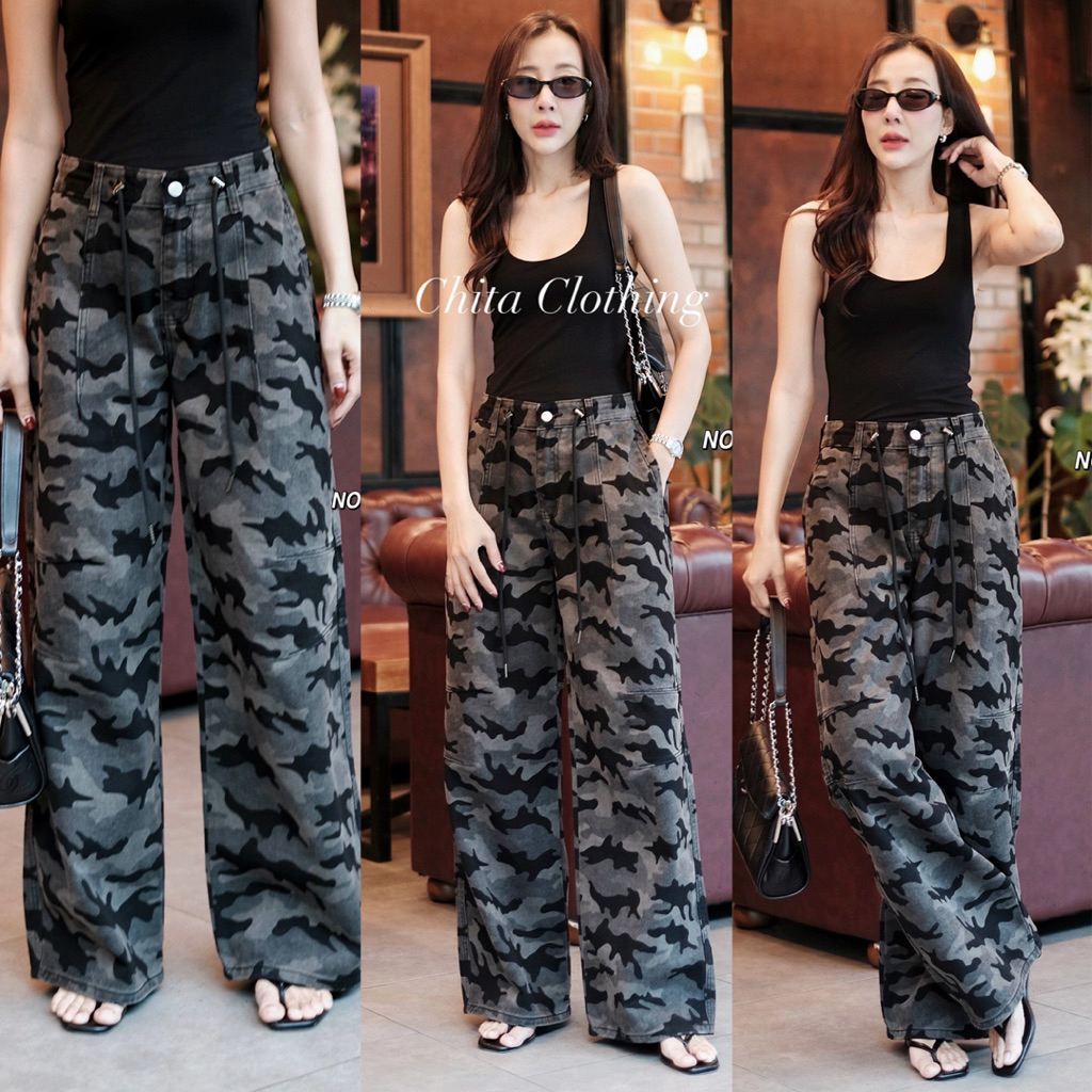 พร้อมส่ง FSY 61865 camo jeans ยีนส์ทรงชิคๆ มาในผ้ายีนส์ลายทหาร เท่มาก ลายใหม่ มีเชือกรูดเอว สวยถูกต้อง!