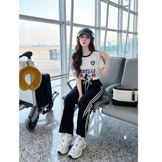 (มี3XL) Maria Diamond มี 2 สี Cool Travel Set เซ็ตวอร์ม 2 ชิ้น เสื้อยืดสกรีนลาย + กางเกงวอร์มขายาวเอวสม็อคมีกระเป๋า