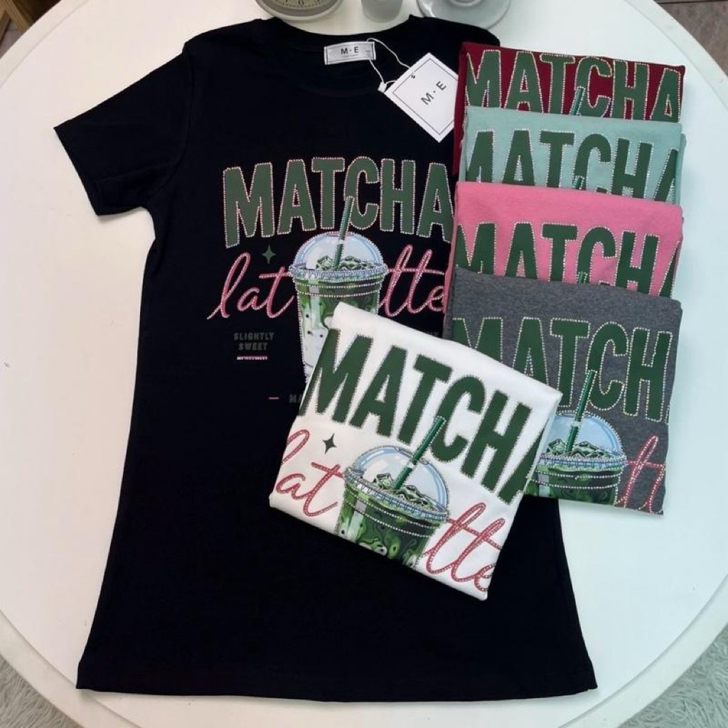เสื้อยืดป้ายME รีดเพชรลายMATCHA