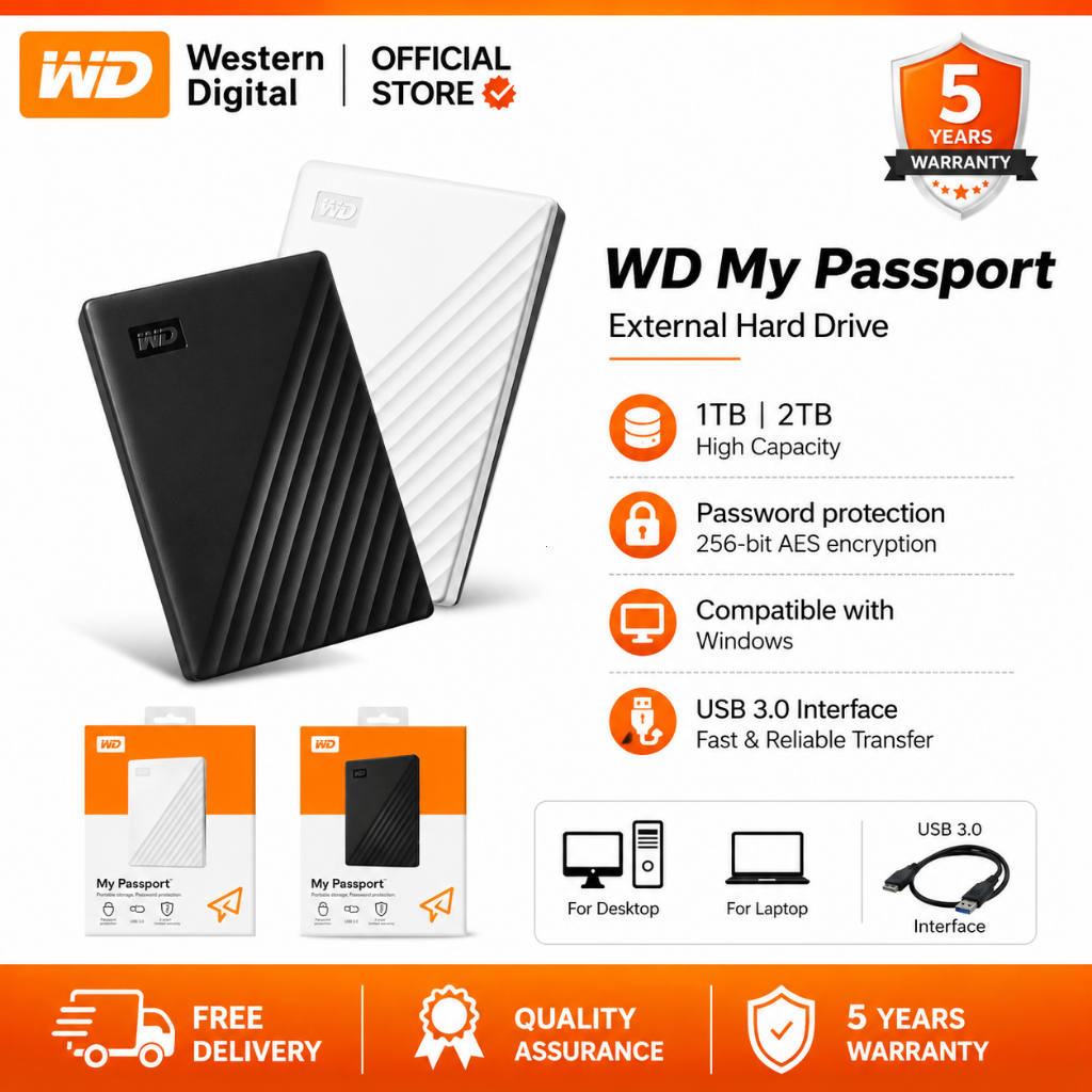 WD Western Digital External Hard Drive 1TB 2TB USB3.0 Portable HDD Harddisk ฮาร์ดดิสก์ภายนอก พร้อมส่ง รับประกัน 5 ปี