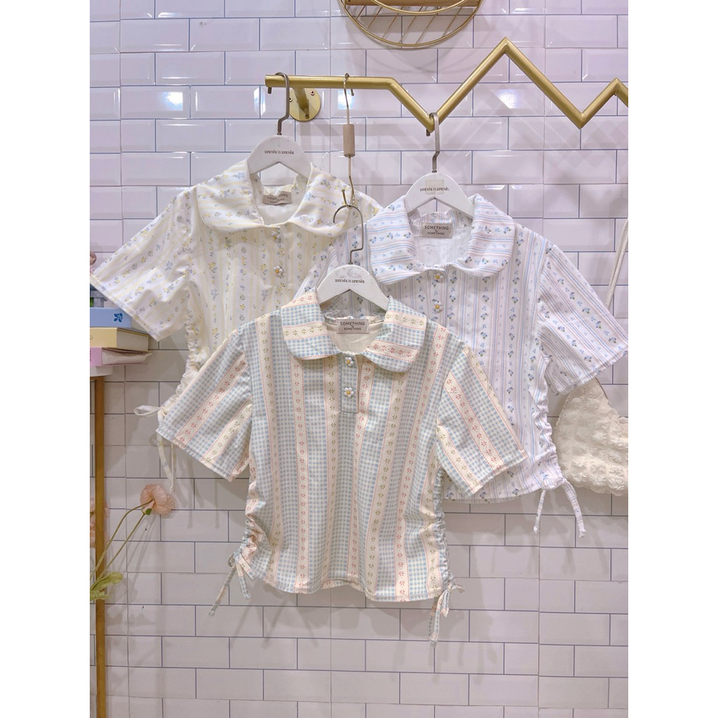 เสื้อแขนสั้นคอปกรูดข้าง สไตล์มินิมอล สไตล์เกาหลี น่ารักๆ B17